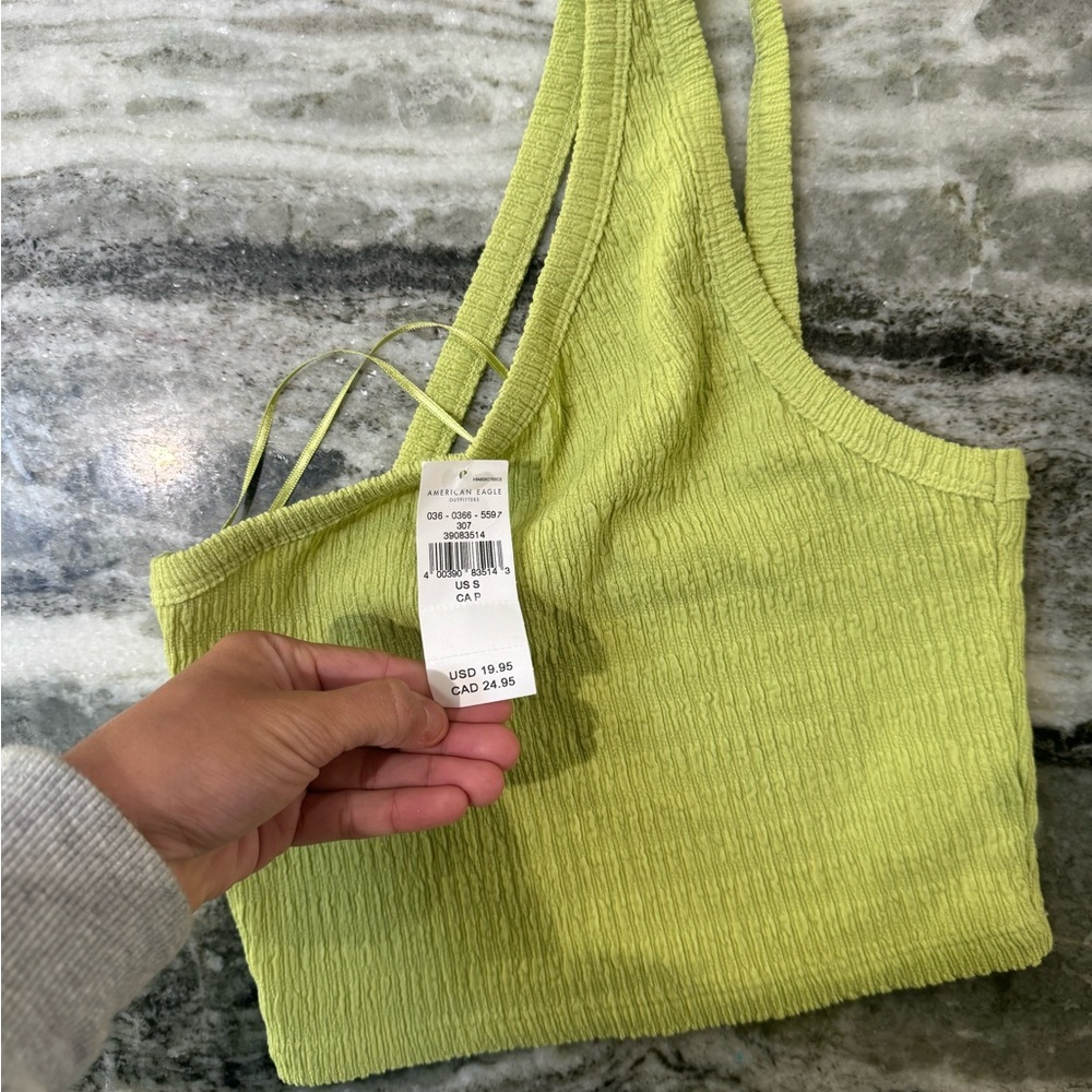 NWT American Eagle One Shoulder Top Green Size Small - Picture 2 of 3
